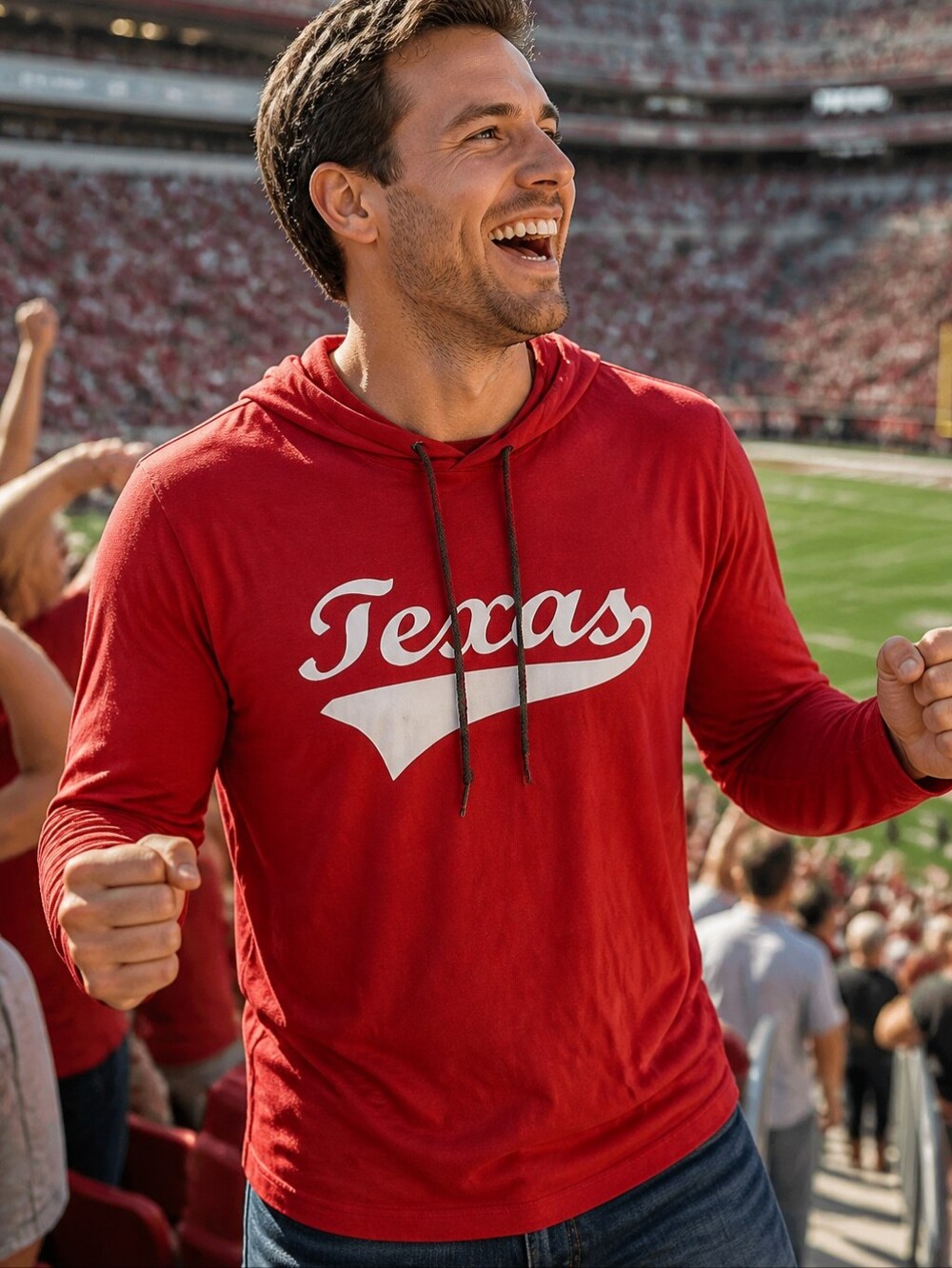 Texas Red Hooded Shirt XL Long Sleeve Graphic Tee Unisex Lone Star Game Day Mens